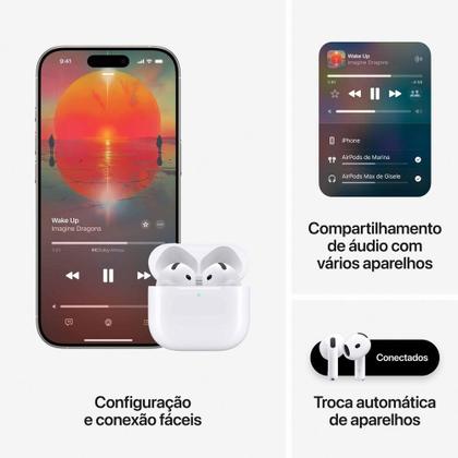 Imagem de AirPods 4 Apple com Cancelamento Ativo de Ruído, Estojo de Recarga USB-C, Branco - MXP93BZ/A