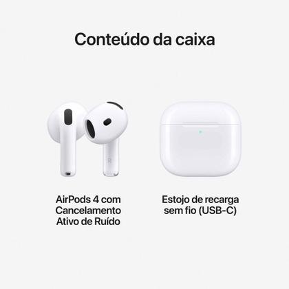Imagem de AirPods 4 Apple com Cancelamento Ativo de Ruído, Estojo de Recarga USB-C, Branco - MXP93BZ/A
