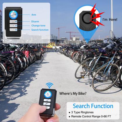 Imagem de Alarme de Bicicleta Sem Fio USUPERINK - 113dB com Controle Remoto