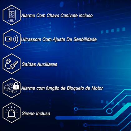 Imagem de alarme para hyundai hb20 com função de desliga radio bloqueia motor e acionamento de vidros elétricos 