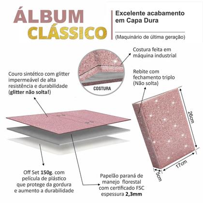 Imagem de Album De Fotografia Glitter Dourado 10X15 Para 208 Fotos Top