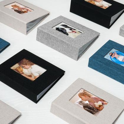 Imagem de Álbum de fotos Yopih Mini 4x6, pacote com 2 capas de linho cinza