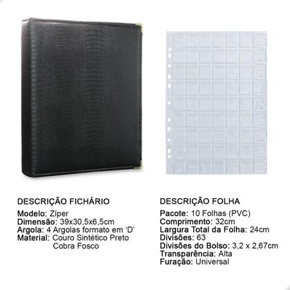 Imagem de Álbum Fichário 10 Folhas para 630 Moedas 32x24 Ziper Cobra Fosco GG