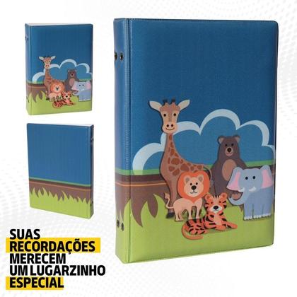 Imagem de Álbum Fotográfico 15x21 para 100 Fotos SAFARI AZUL Selva Animais Bebê Infantil Baby