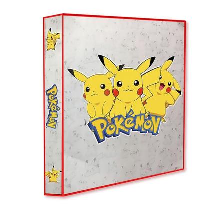 Imagem de Álbum Pasta Fichário Pokemon com 10 Folhas YES 9 Bolsos Pikachu Modelo Cinza Capa Dura Reforçado