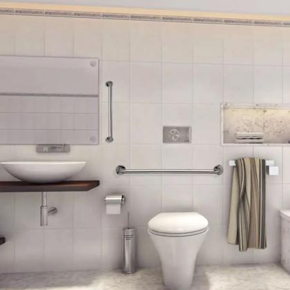 Imagem de Alça Apoio 60Cm Inox Kit 2 Uni Barra Suporte Apoio Anti Queda Evita Acidentes Deficientes Acessibilidade Idoso Escada Casa