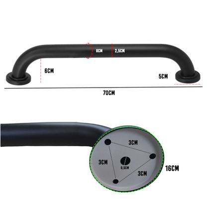 Imagem de Alça Barra de Apoio 70cm Preto Inox Idoso Cadeirante Gestante Banheiro Box Corrimao Segurança Resistente Acessibilidade
