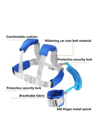 Imagem de Alça de pulso antiperdida para bebês  Coleira de mochila antiperdida, coleira de segurança para caminhada, coleira de caminhada com travas de segurança atualizadas para crianças pequenas, coleira antiperdida (2 em 1, azul escuro, 8,2 pés)...