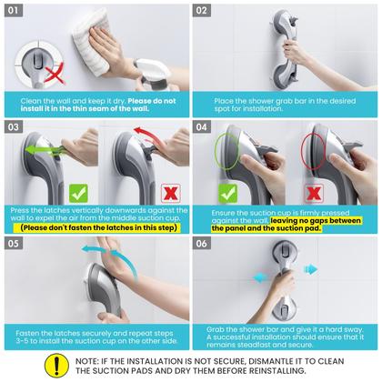 Imagem de Alças de chuveiro TAILI Suction, barras de apoio de 30 cm, pacote com 2 unidades prateadas