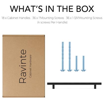 Imagem de Alças de gabinete Ravinte, pacote com 18 unidades, aço inoxidável preto fosco