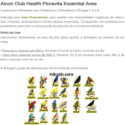 Imagem de Alcon flora vita essential para aves passáros 6g kit com 3