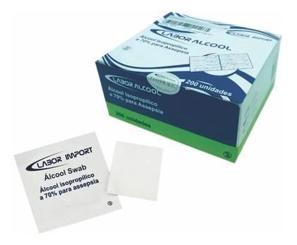Imagem de Álcool Swab 70% Sachês Lenço Umedecido 200 unidades Labor Import com NF