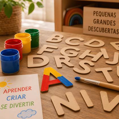 Imagem de Alfabeto A-Z MDF Cru 3mm - 26 Letras de 10cm para Decoração e Educação Infantil