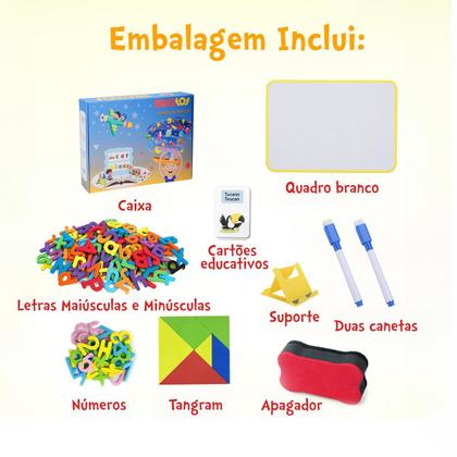 Imagem de Alfabeto Magnético 171 peças Com Lousa Tangram Cartões Educativos Brinquedo Educativo Infantil Pedagógico Números Letras Símbolos