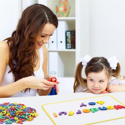 Imagem de Alfabeto Magnético Números Letras Símbolos Com Lousa Tangram Cartões Educativos 171 peças Brinquedo Educativo Infantil Pedagógico