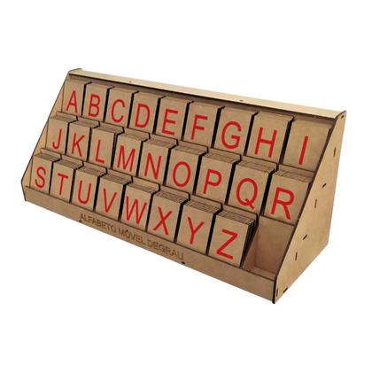 Imagem de Alfabeto Móvel Degrau 130 Peças Alfabetização Letras Madeira Brinquedo Pedagógico