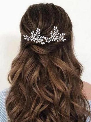 Imagem de Alfinetes de cabelo de casamento Unicra Rhinestone Bride Clipes de cabelo de noiva Peça de cabelo de cristal Acessórios de cabelo decorativos para damas de honra para mulheres e meninas, pacote com 2 (prata A)