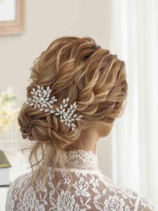 Imagem de Alfinetes de cabelo de casamento Unicra Rhinestone Bride Clipes de cabelo de noiva Peça de cabelo de cristal Acessórios de cabelo decorativos para damas de honra para mulheres e meninas, pacote com 2 (prata A)
