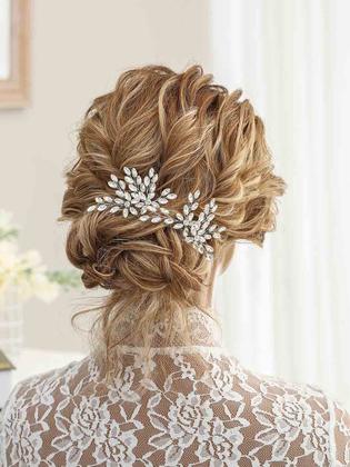 Imagem de Alfinetes de cabelo de casamento Unicra Rhinestone Bride Clipes de cabelo de noiva Peça de cabelo de cristal Acessórios de cabelo decorativos para damas de honra para mulheres e meninas, pacote com 2 (prata A)
