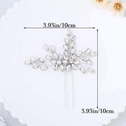 Imagem de Alfinetes de cabelo de casamento Unicra Rhinestone Bride Clipes de cabelo de noiva Peça de cabelo de cristal Acessórios de cabelo decorativos para damas de honra para mulheres e meninas, pacote com 2 (prata A)