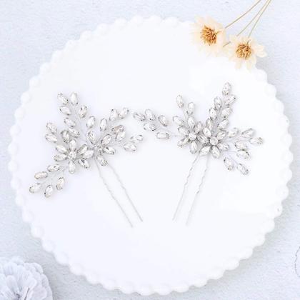 Imagem de Alfinetes de cabelo de casamento Unicra Rhinestone Bride Clipes de cabelo de noiva Peça de cabelo de cristal Acessórios de cabelo decorativos para damas de honra para mulheres e meninas, pacote com 2 (prata A)