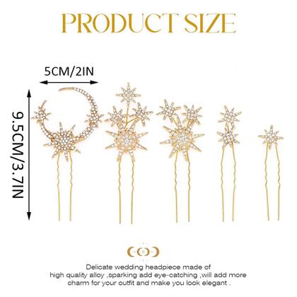 Imagem de Alfinetes de cabelo Unicra Star Moon Crystal Bridal Wedding Gold (x5)