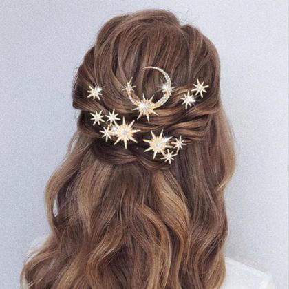 Imagem de Alfinetes de cabelo Unicra Star Moon Crystal Bridal Wedding Gold (x5)