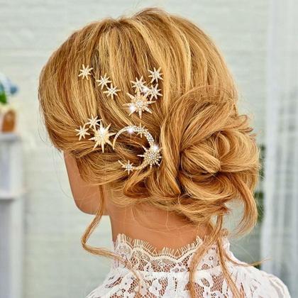 Imagem de Alfinetes de cabelo Unicra Star Moon Crystal Bridal Wedding Gold (x5)