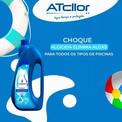Imagem de Algicida Elimina Algas Choque Elimina Agua Verde 1l Kit 3un