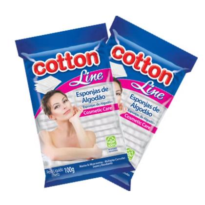Imagem de Algodão Esponja Facial 100g Macio e Absorvente Cotton Line Kit C/ 3 Pacotes