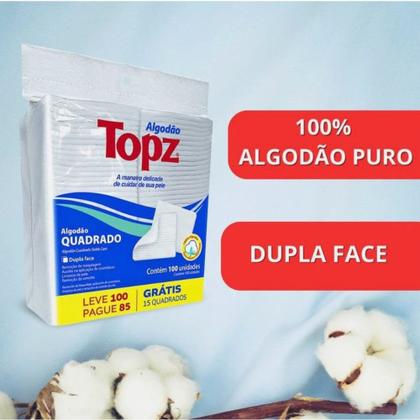 Algodão Hidrófilo Quadrado Topz Dupla Face C/100 Unidades