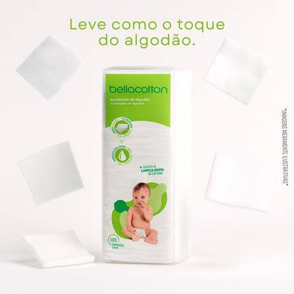 Imagem de Algodão Quadrado Hipoalergênico Baby Bellacotton 100 Unidade