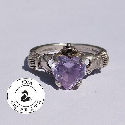 Imagem de Aliança / Anel de Claddagh - Com Coração De Cristal - Em Prata 925