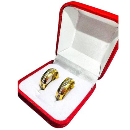 Imagem de Aliança Anel Pedras Brancas Zircônia Ouro 18k 6mm Casamento Noivado Casal Noivos Presente Luxo