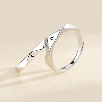 Imagem de Aliança Anel Sol Lua Ajustável Leve O Par Banhado Prata 925