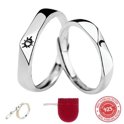 Imagem de Aliança Anel Sol Lua Ajustável Leve O Par Banhado Prata 925