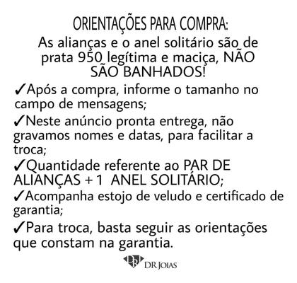 Imagem de Aliança De Namoro Cravejada Prata 950 + Anel Solitário
