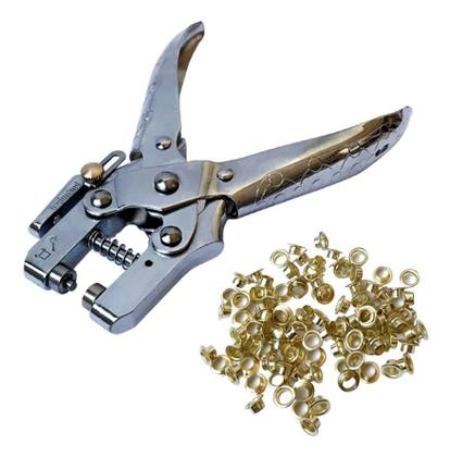Imagem de Alicate 2 em 1 Para Fazer Furo e Aplicar Ilhós 54 + 400 Ilhoses Sortidos de Alumínio com Arruela