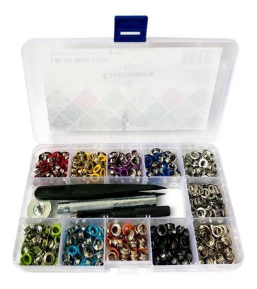 Imagem de Alicate 2 em 1 Para Fazer Furo e Aplicar Ilhós 54 + 400 Ilhoses Sortidos de Alumínio com Arruela