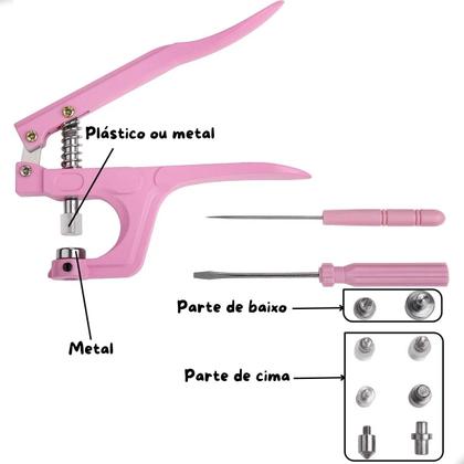Imagem de Alicate 3 Em 1 Pregar Botão Pressão Ritas Ilhós Matriz, Rosa