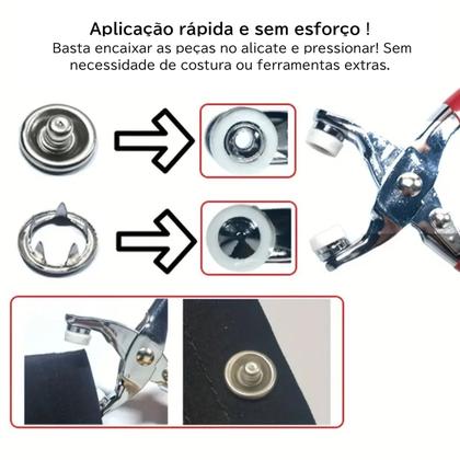 Imagem de Alicate aplicador para pregar botão de metal 35 para roupas de bebê + 20 botões niquelado