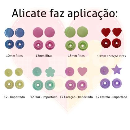 Imagem de Alicate Aplicar Botões Plástico de Pressão + Box com 280 Botões Ritas Coloridos 10mm