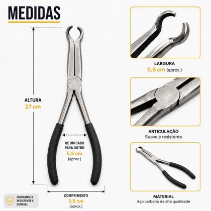 Imagem de Alicate bico meia lua longo 11 polegadas aco carbono filtro combustivel universal profissional reforcado
