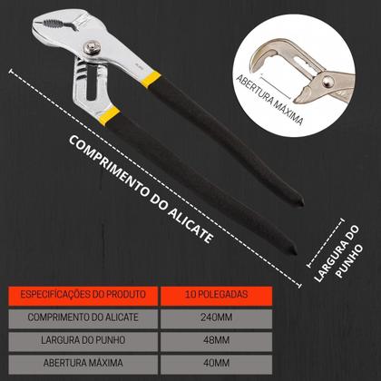 Imagem de Alicate Bomba Dágua 10 Polegadas 25cm Bico Papagaio Aço Resistente Profissional
