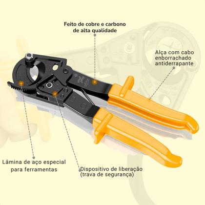 Imagem de Alicate Catraca Tesoura Para Cabos Fios até 240mm Regulável