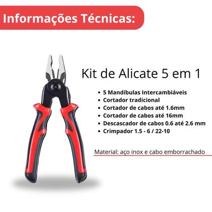 Imagem de Alicate Cortador Crimpador Descascador  5 em 1 Aço inox Cabo Emborrachado