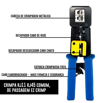 Imagem de Alicate Crimpador Crimpar Rj45 Ez Crimp+ 100 Conector Rj45 Vazado Passagem + Testador