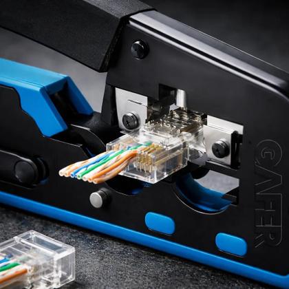 Imagem de Alicate Crimpagem Rj45 Profissional Cat5e/6/7 Rede Pass-Through Vazado + 100 Conectores RJ45 Vazados