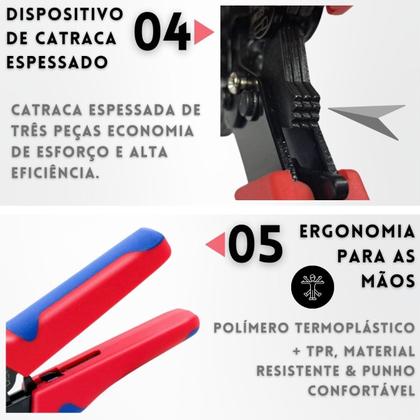 Imagem de Alicate Crimpar Prensa Terminal Ilhos Tubolar 0,25mm Até 10mm² Pressão 1200 ilhos de bitolas variadas