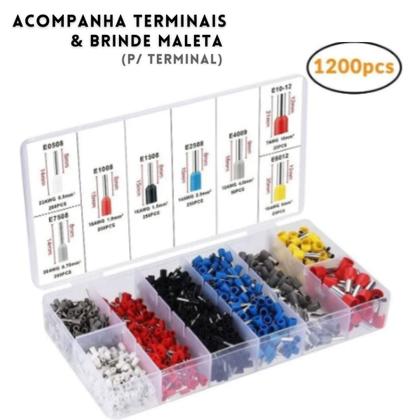 Imagem de Alicate Crimpar Prensa Terminal Ilhos Tubolar 0,25mm Até 10mm² Pressão 1200 ilhos de bitolas variadas